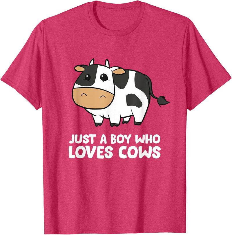 Funny Cow Lover Gifts Just a Boy Who Loves Cows T-Shirt - Red Heather