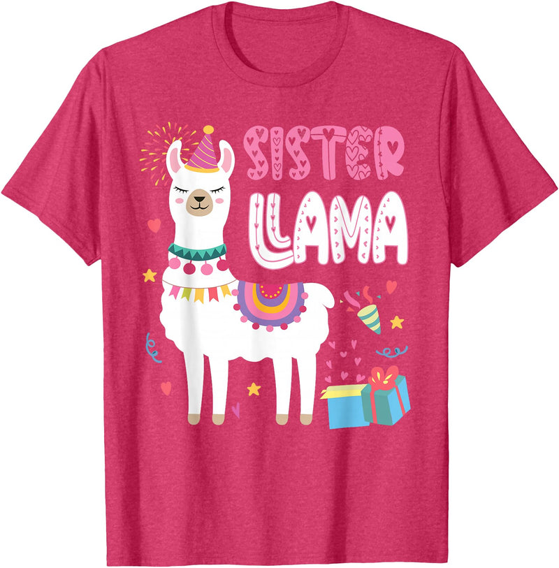 Family Matching Llama Birthday Party Supplies Sister Llama Sister Of The Birthday Llama Birthday T-Shirt - Red Heather