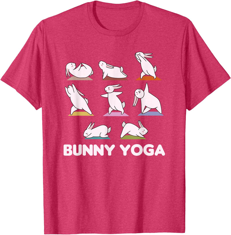 Bunny Yoga Cute Rabbits Do Sport T-Shirt in Red Heather