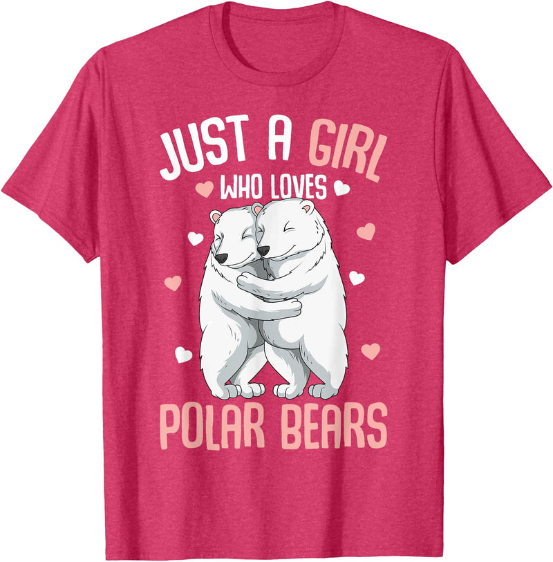 Funny Polar Bear Lover Apparel & Gift Ideas Just A Girl Who Loves Polar Bears Kids Girls T-Shirt - Red Heather