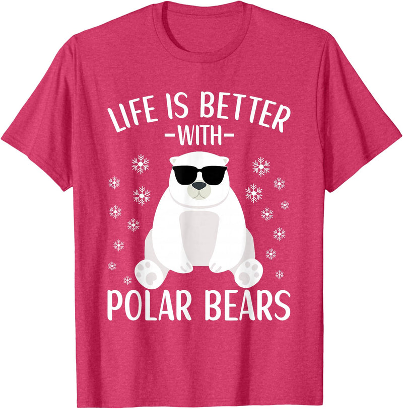 Polar Bears Accessories for Men Women & Kids Life Is Better With Polar Bears Cool Polar Bear for Kids T-Shirt - Red Heather