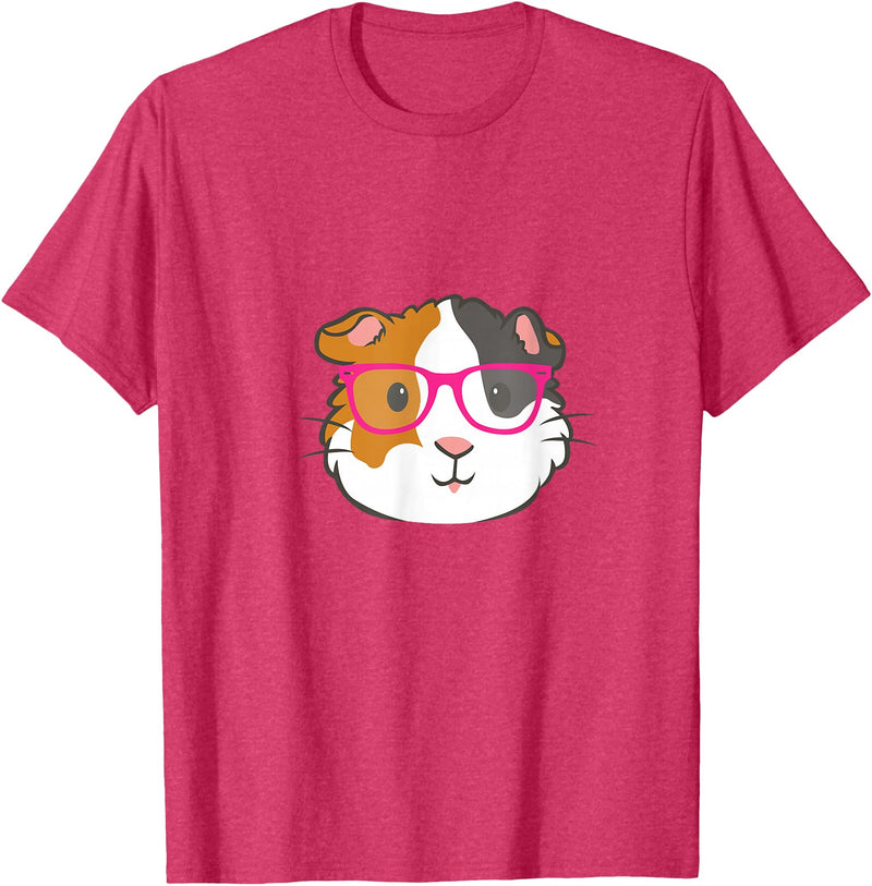 Hipster Animal Merch Co Cute Hipster Guinea Pig Hamster In Pink Eye Glasses Gift T-Shirt - Red Heather