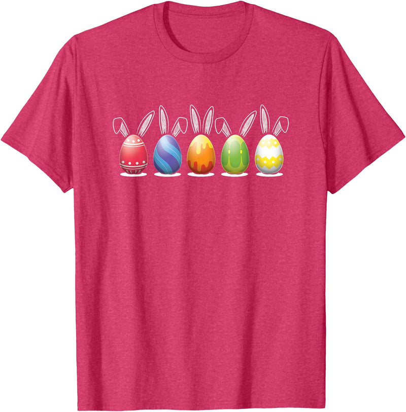 Cute Easter Eggs Bunny Rabbit Ears Kids Adult T-Shirt in Red Heather