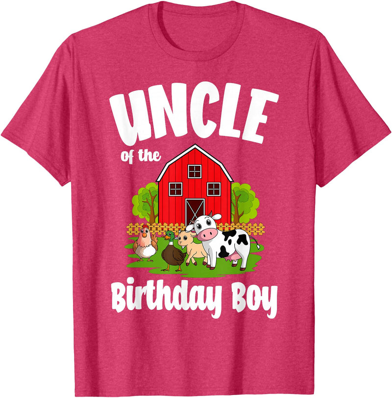 Birthday Boy Farm Animal Theme Uncle Of The Birthday Boy Farm Animal Bday Party Celebration T-Shirt - Red Heather