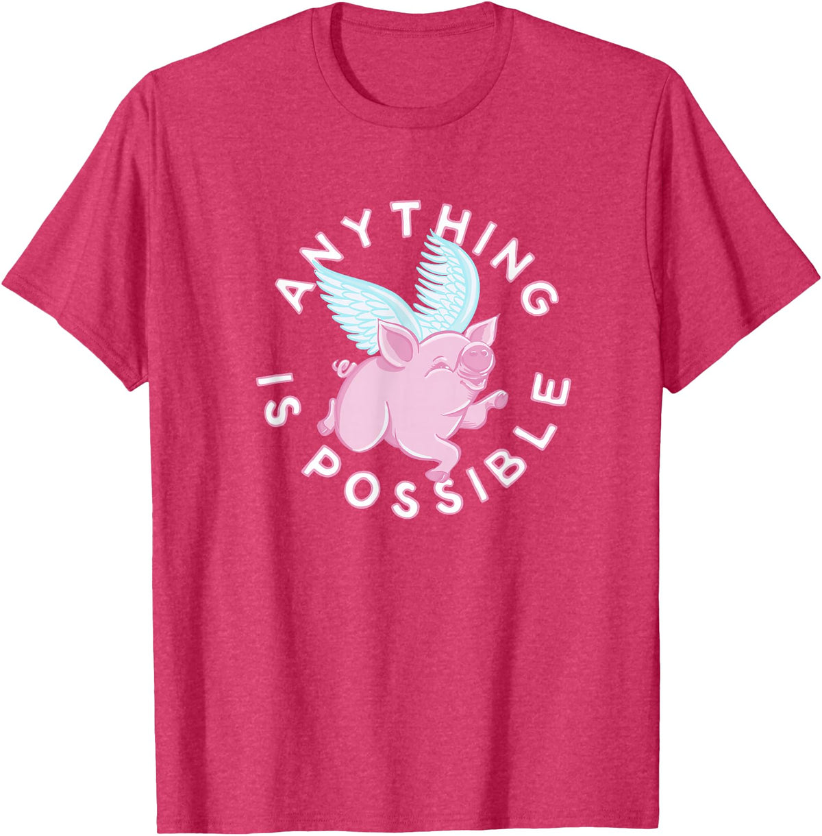 Inspire and Motivate Designs for Real Life Womens, Pigs Fly, cute and funny ALL THINGS ARE POSSIBLE T-Shirt - Red Heather