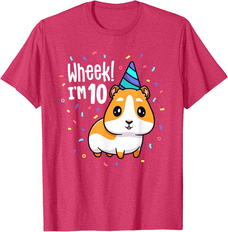 Guinea Pig Birthday by Joy Haus Guinea Pig Birthday Party Wheek Kid 10 Year Old 10th Outfit T-Shirt - Red Heather