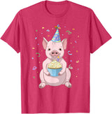 Funny Party Animals Cute Pink Pig Party Hat 50th Birthday Cupcake Gift T-Shirt - Red Heather