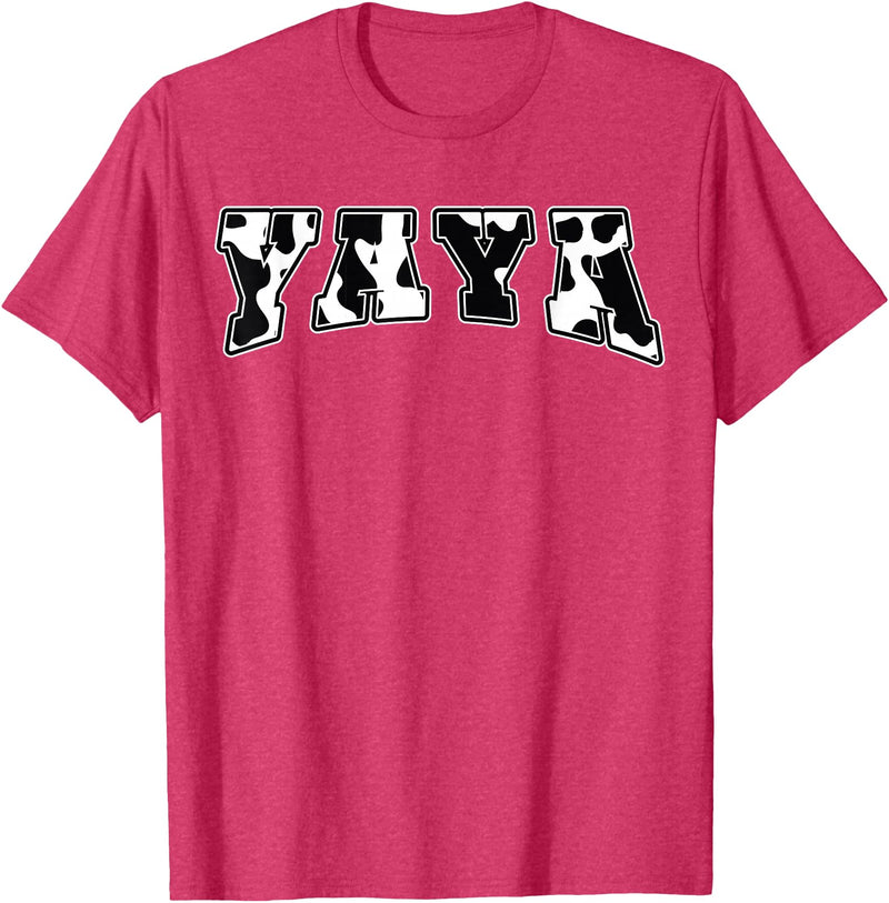 YaYa Cow Print Cow Pattern Cute Mother Grandma Matching T-Shirt - Red Heather