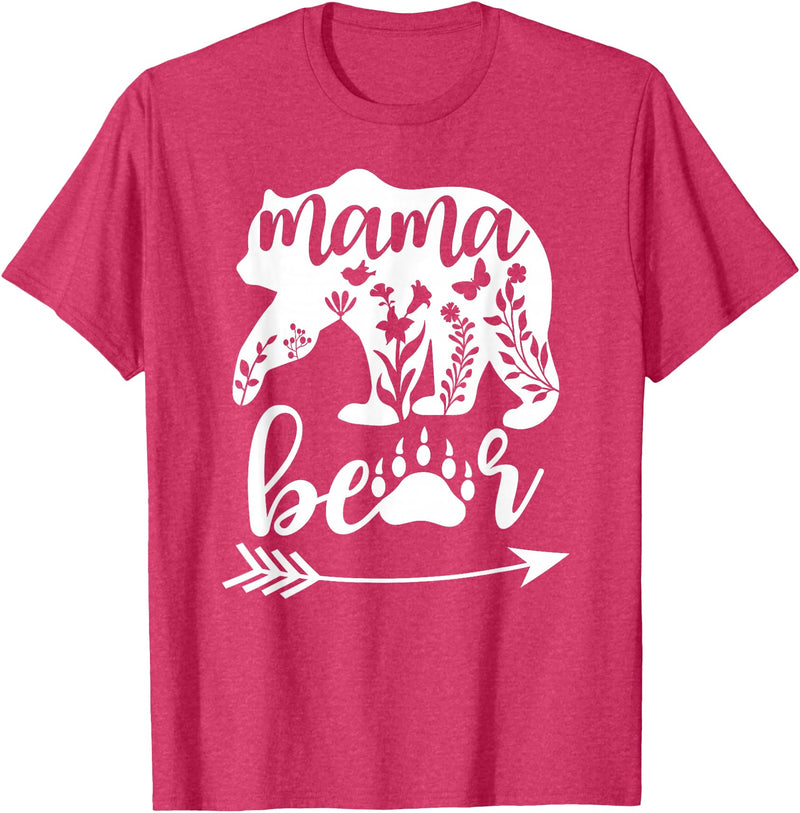 Women Floral Mama Bear TShirt Mama Bear Mom Women Floral Mama Bear Mom Bear Mommy Bear Floral Mama Bear T-Shirt - Red Heather