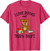 Teddy Bears, Cute Teddy Bear Lover Gifts Adorable Teddy Bear Love Books and Teddy Bear Reading T-Shirt - Red Heather
