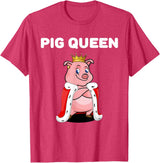 Womens Pig Shirts for Girls Pig Queen | Girls Pig Tshirt | Womens Pig T-Shirt - Red Heather