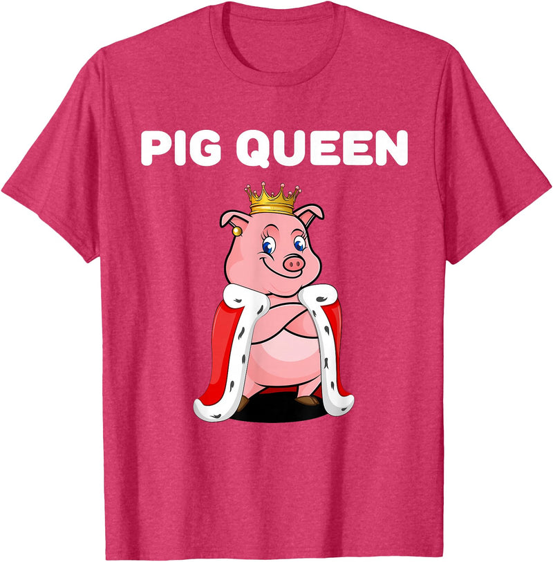 Womens Pig Shirts for Girls Pig Queen | Girls Pig Tshirt | Womens Pig T-Shirt - Red Heather