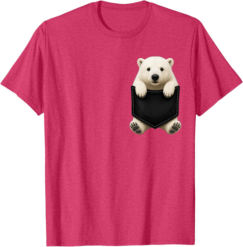 Funny Polar Bear in Pocket Polar Bear Lover Cute Pocket T-Shirt - Red Heather