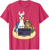 Funny Llama Shirts Sloth And Llama Gamer - Zookeeper Zoo Animal Lovers T-Shirt - Red Heather