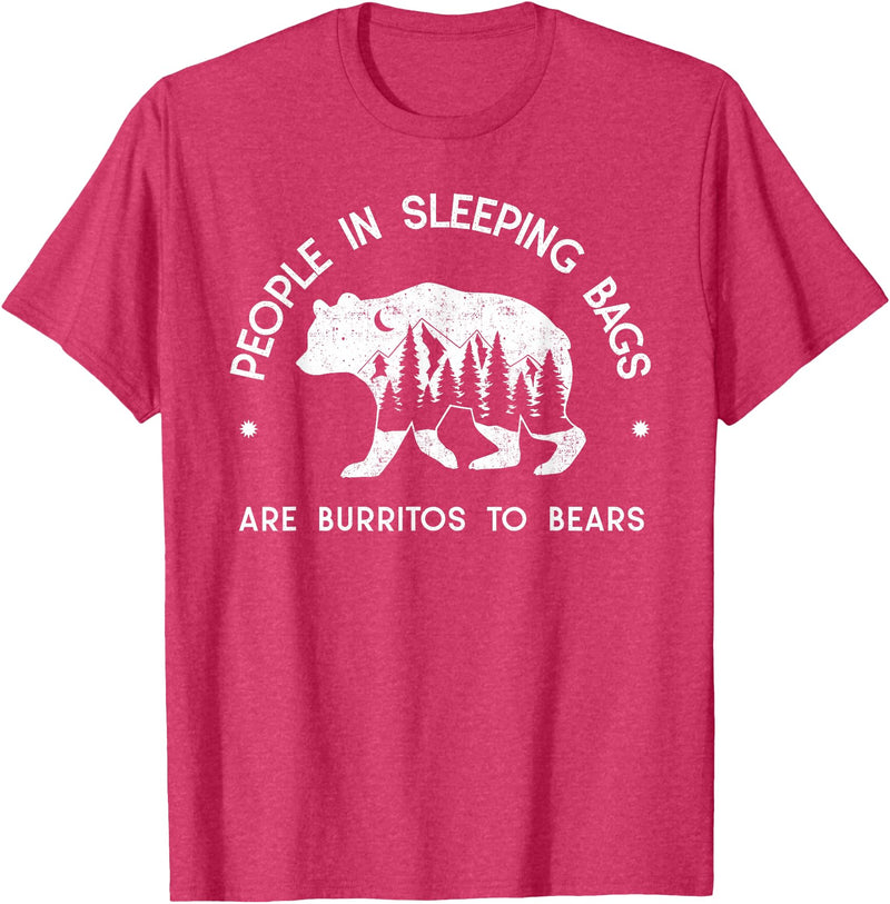 IN NATURE DESIGN CO. PEOPLE IN SLEEPING BAGS ARE BURRITOS TO BEARS T-Shirt - Red Heather