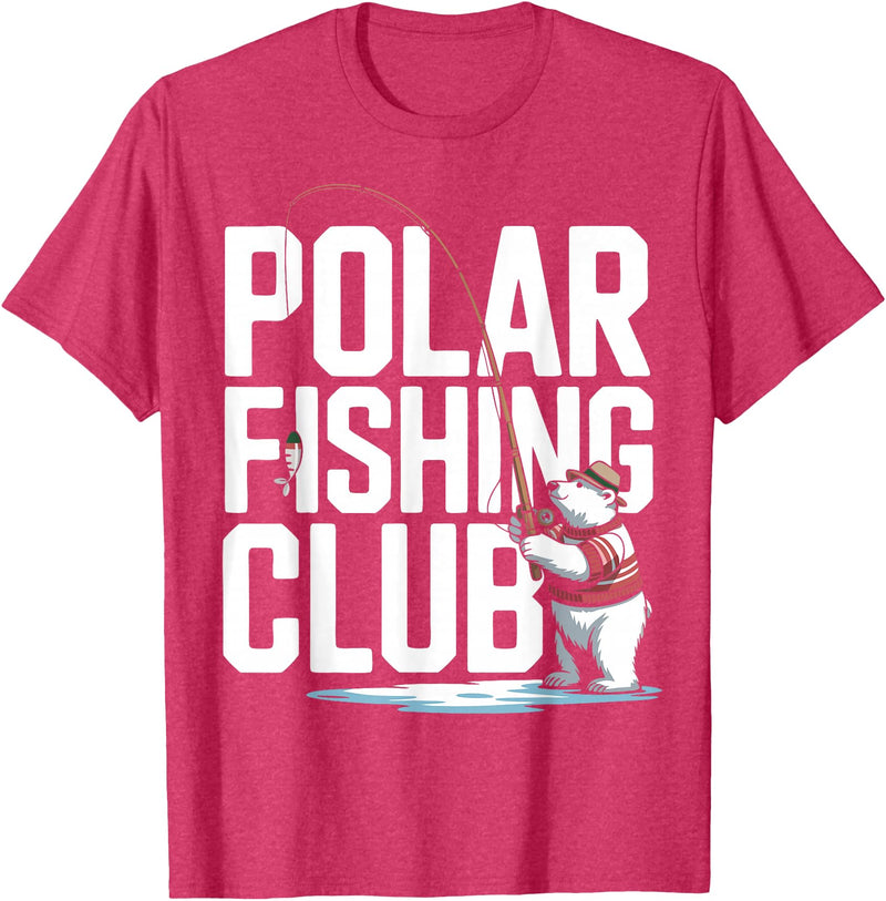Ice Angler Gifts & Tees Ice Fisher Polar Bear Ice Fishing Club T-Shirt - Red Heather