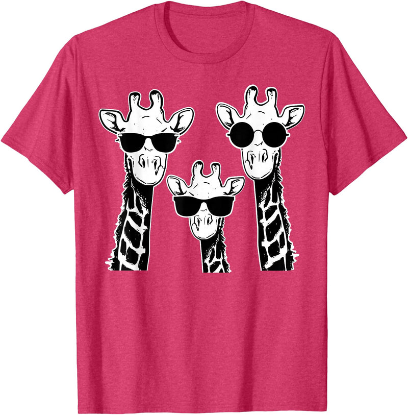 Giraffe Animal Sweet Graphic Giraffes Family with Sunglasses - Giraffe T-Shirt Small - Red Heather