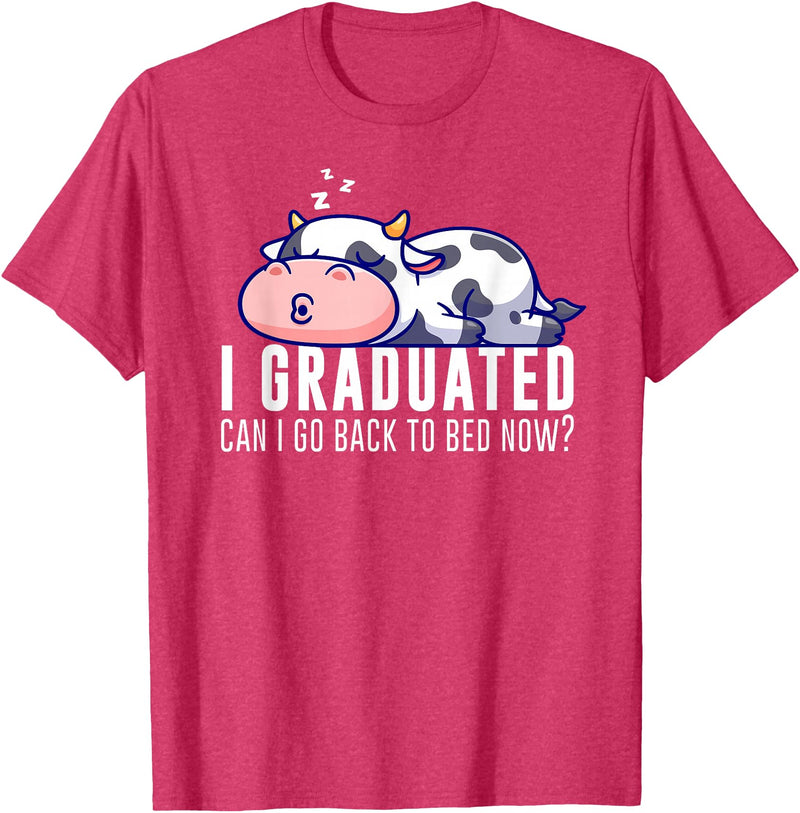 Funny Cow Lovers Graduation Party Outfit Co. Funny Cow Graduation I Graduated Can I Go Back To Bed Now T-Shirt - Red Heather