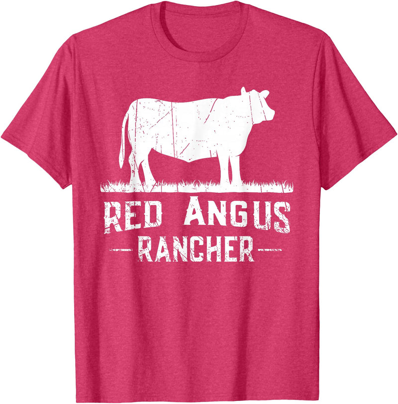 Funny Red Angus Farmer Gift for Cattle Lover Cow Breeder - Red Angus Rancher T-Shirt - Red Heather