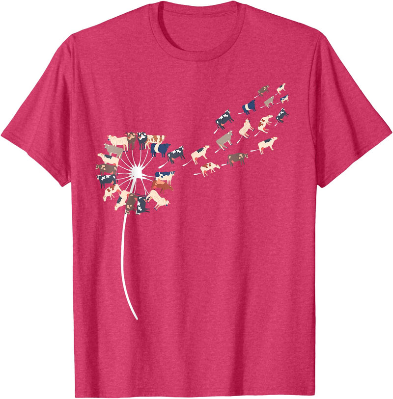 Womens Cow Design Dandelion Cows Stuff for Cow Lover | Womens Cow T-Shirt - Red Heather