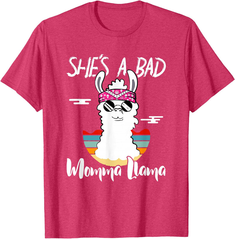 Shes a Bad Momma Llama - Mama Mom - DressedForDuty She's a Bad Momma Llama - Mama Funny - Vintage Mom Gift T-Shirt - Red Heather