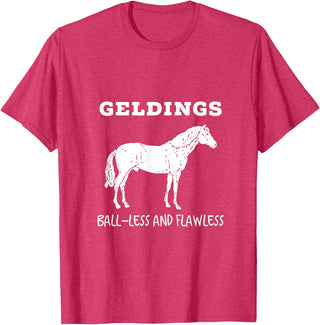 Horse Lovers Gelding's Ball-Less and Flawless White Font T-Shirt - Red Heather