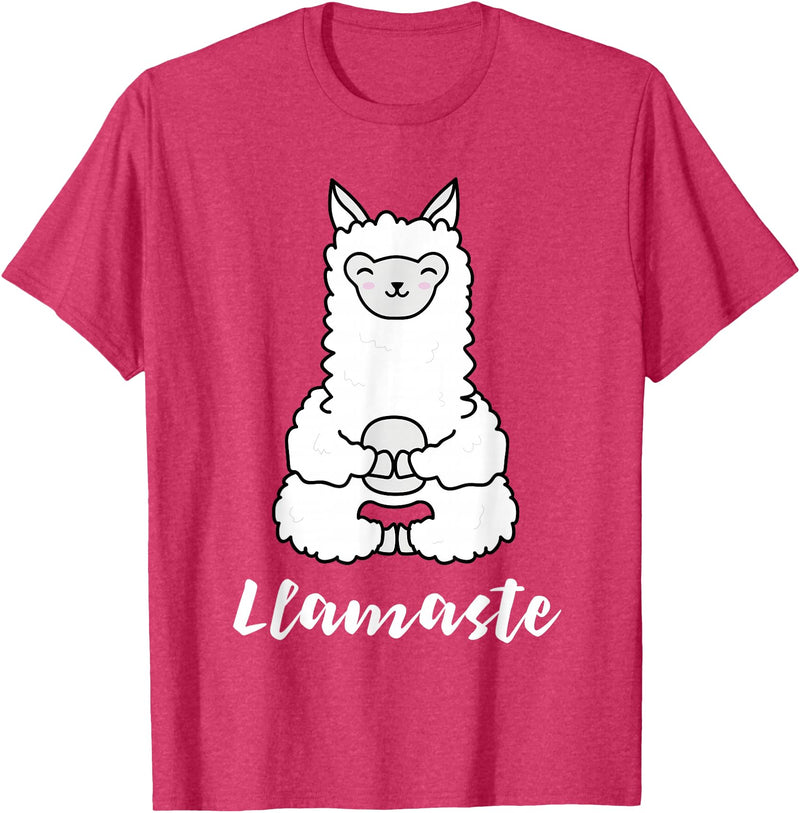 Cute Yoga Shirts - Llamaste Llamaste - Cute Yoga Lovers Gift, Adorable Llama Fitness T-Shirt - Red Heather