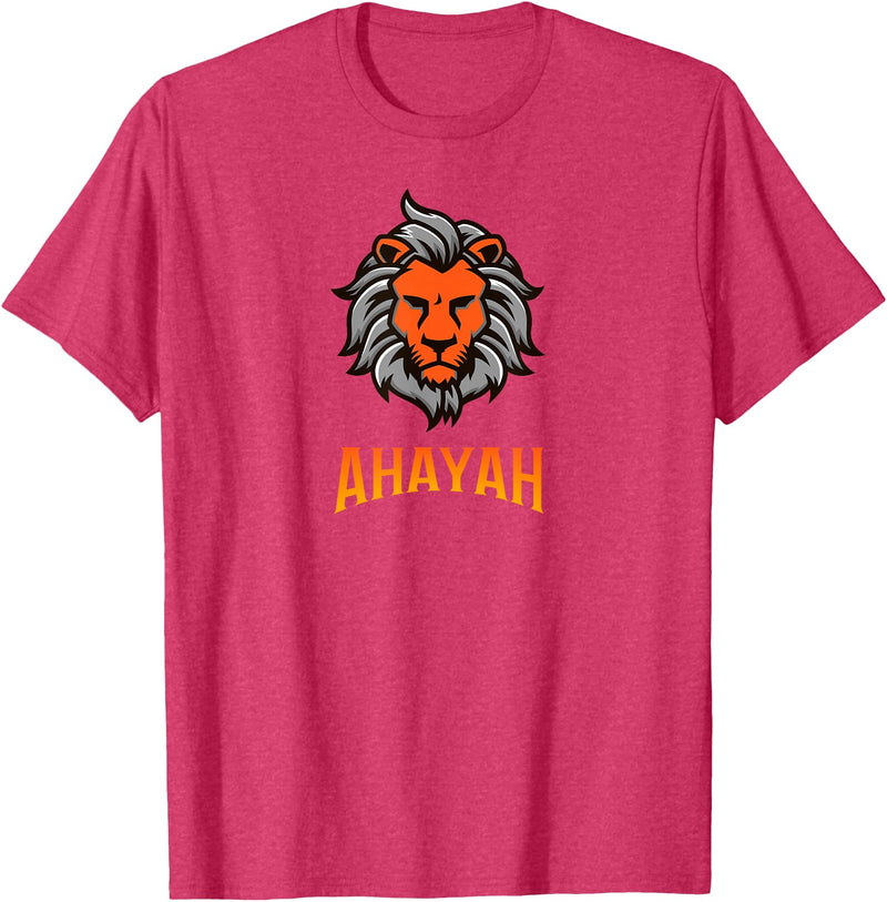 Hebrew Print Ahayah Lion of Judah T-Shirt - Red Heather