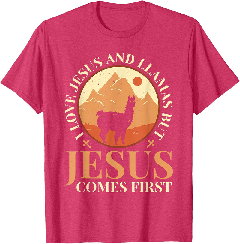 Funny Llamas Saying Protestant Bible Christ God Llamas Lover Christian Religion Faith Jesus Catholic T-Shirt - Red Heather