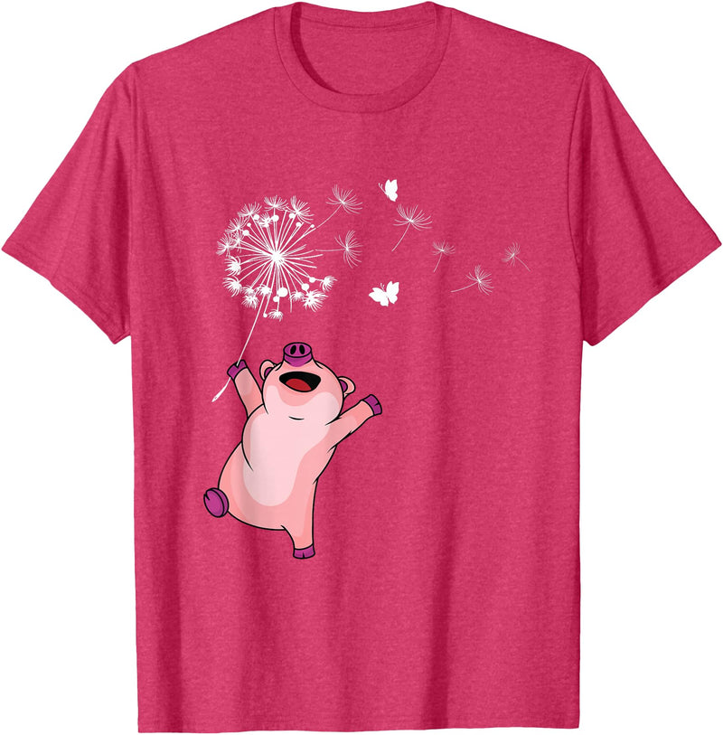Pig Gifts For Men & Women Happy Pig Lover Kids Dandelion Nature Dancing Pig T-Shirt - Red Heather
