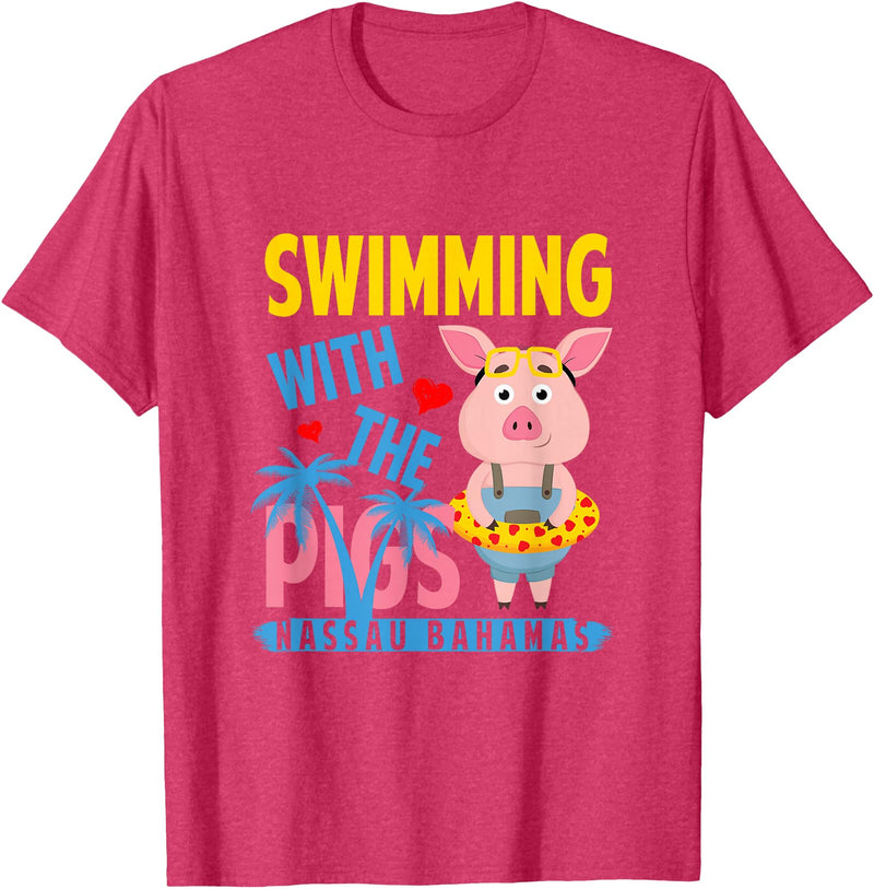 Swimming With The Pigs Bahamas Beach Summer Vibes Swimming With The Pigs Nassau Bahamas Hello Summer Beach T-Shirt - Red Heather