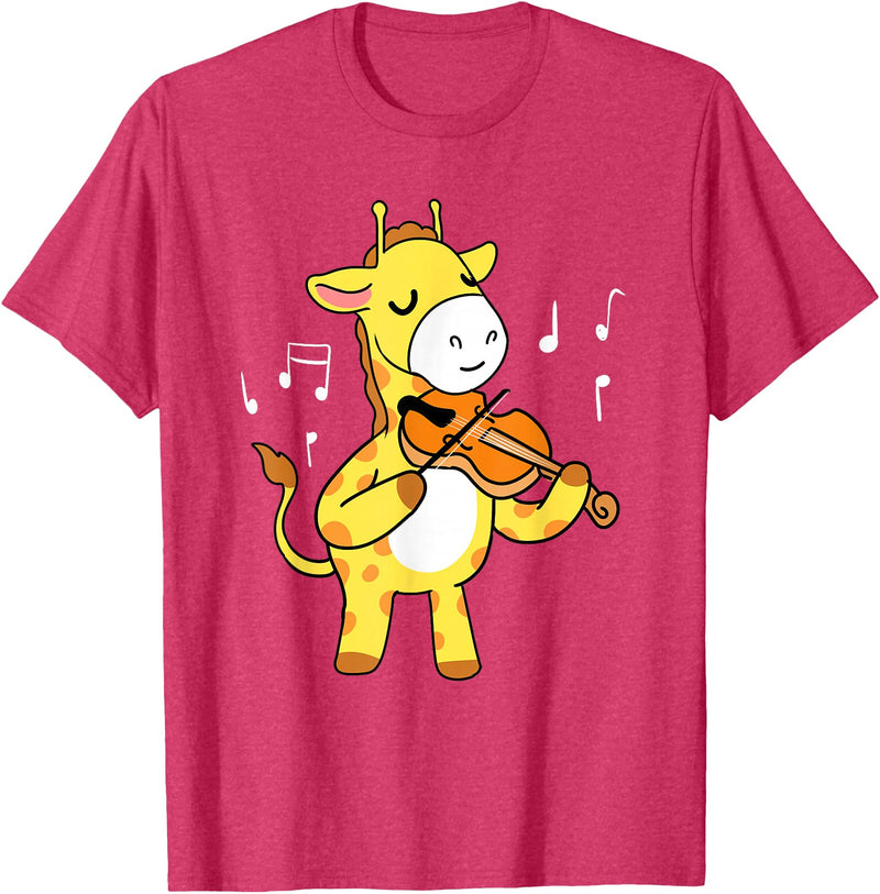 Awesome Violinists Designs Giraffe Playing Violin T-Shirt - Red Heather