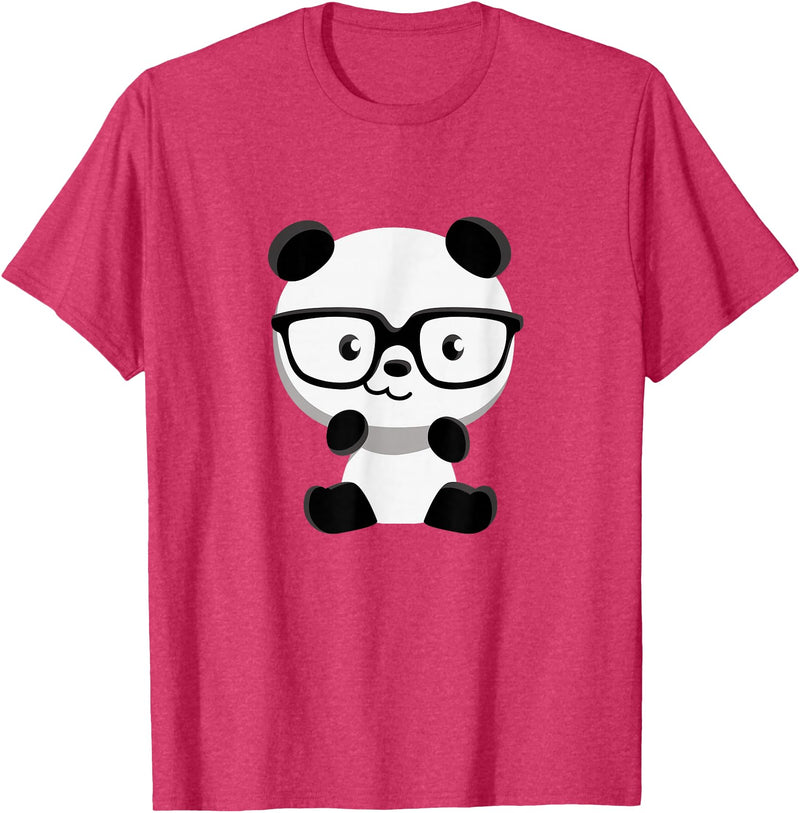 My Shirt Hub Cute Little Bear Panda Nerd with Glasses T-Shirt - Red Heather