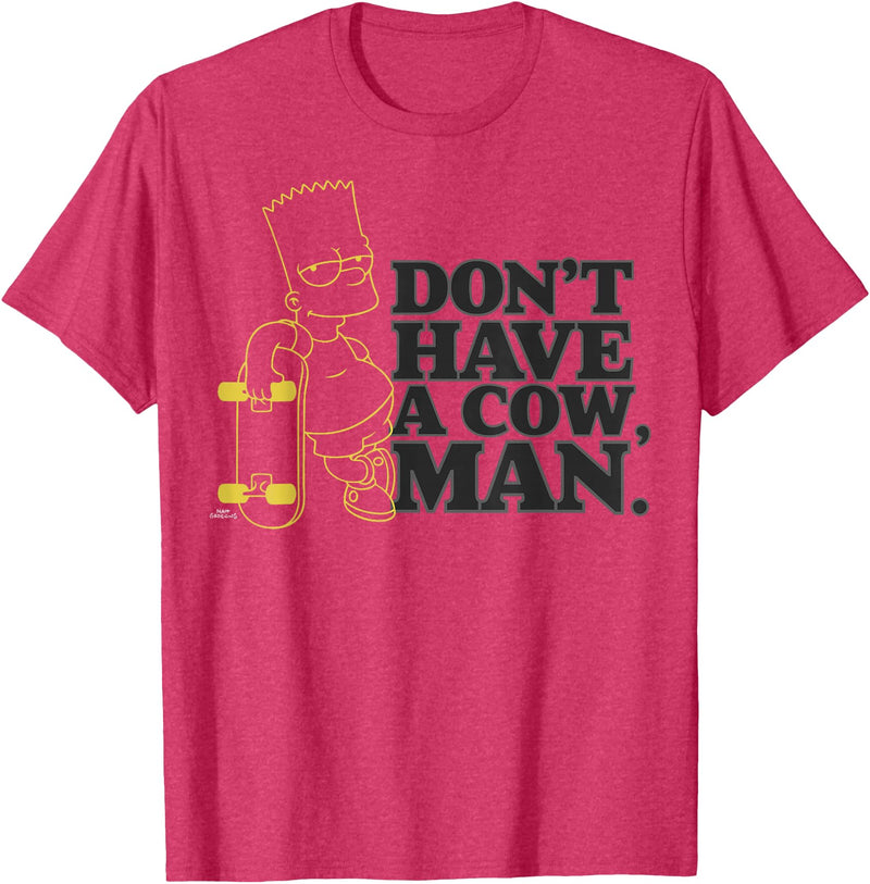 The Simpsons Dont Have a Cow, Man Bart Simpson Skateboard T-Shirt - Red Heather