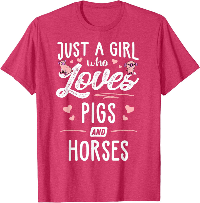 Pigs Memme Just A Girl Who Loves Pigs And Horses Gift Women T-Shirt - Red Heather