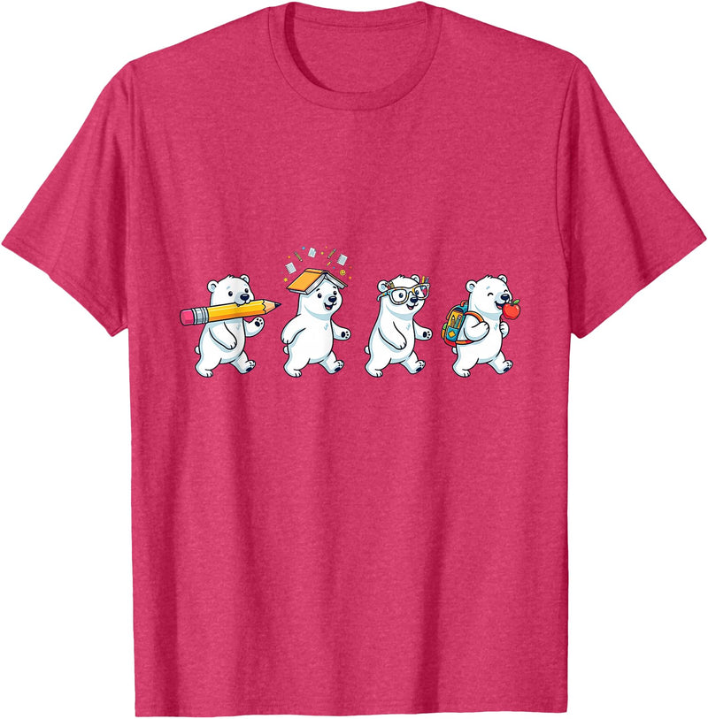 Cute Polar Bear Lovers First Day of School Costume Funny Polar Bear Back to School Teacher Student T-Shirt - Red Heather