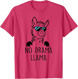 Pretees No Drama Llama Graphic Funny Llama T-Shirt - Women's Adult Unisex-Adults Grey Small Classic Fit Crew Neck Short Sleeve - Red Heather
