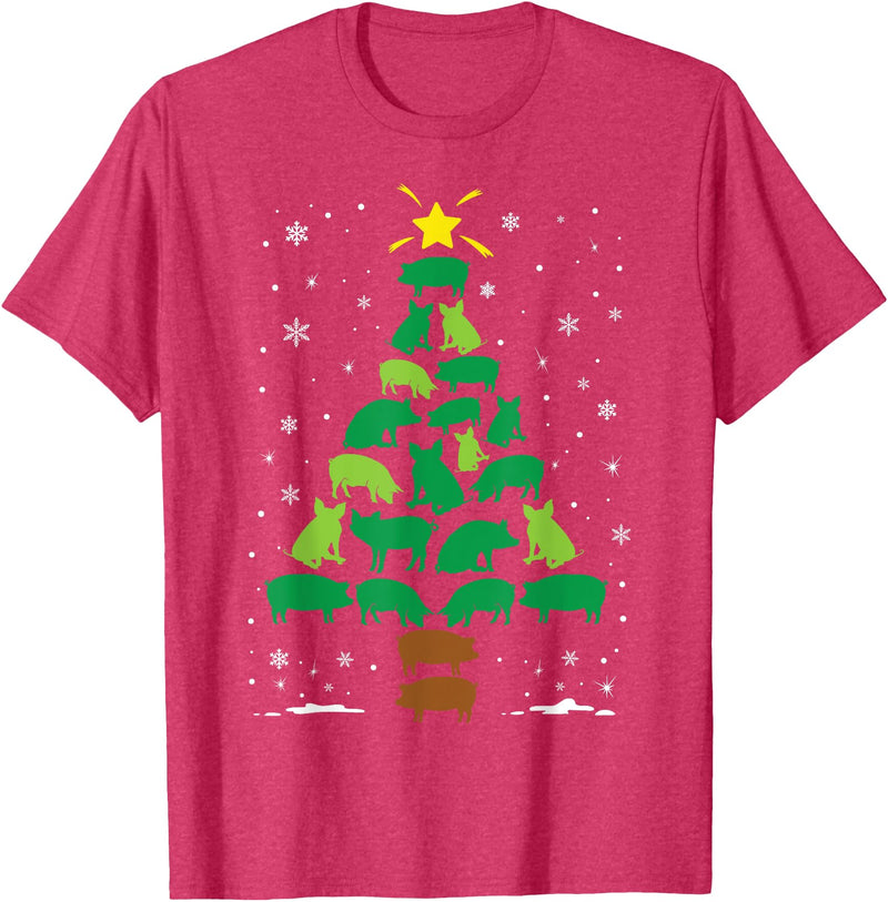 The Holiday Family Christmas Tree Gift Co Pig Lovers Pet Farmer Holiday Family Matching Christmas Tree T-Shirt - Red Heather