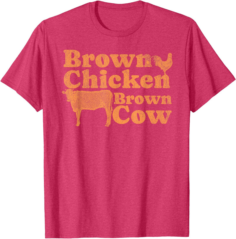 Funny Brown Chicken Brown Cow T-shirt 1970s Music Bow Chicka Wow Wow Joke Brown Chicken Brown Cow T-Shirt - Red Heather