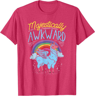 Llama Queen Birthday Party Gift Majestically Awkward Funny Llamacorn Llama Unicorn Rainbow T-Shirt - Red Heather
