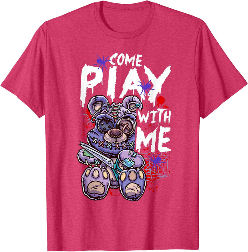 Halloween Gifts & Halloween Shirts by NLTS Scary Killer Teddy Bear Pastel Goth Style Creepy Kawaii T-Shirt - Red Heather