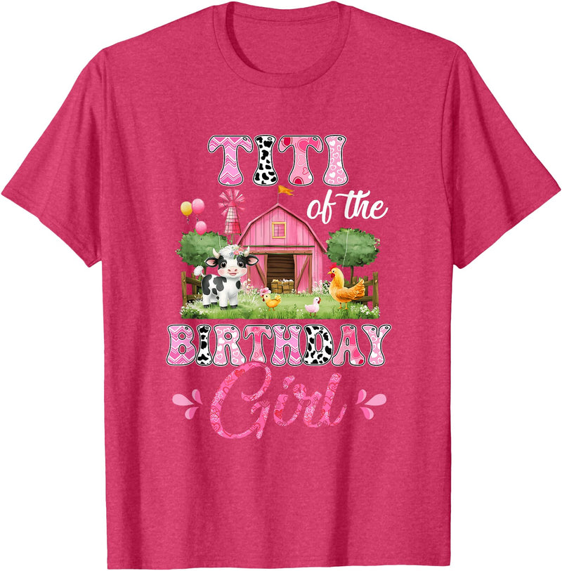 Cow First Birthday Girl Family Titi Of The Birthday Girl 1St Birthday Cow Farm Family T-Shirt - Red Heather