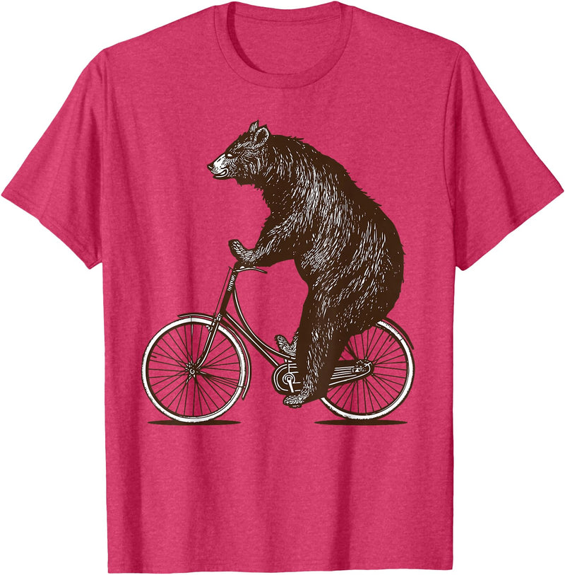 thechicgeek Bear on Bike Cute Grizzly Bicycling T-Shirt - Red Heather