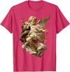 Vintage Angel Aesthetic Classical Art Cute Cherub Angel with Bear Baroque Renaissance Aesthetic T-Shirt - Red Heather