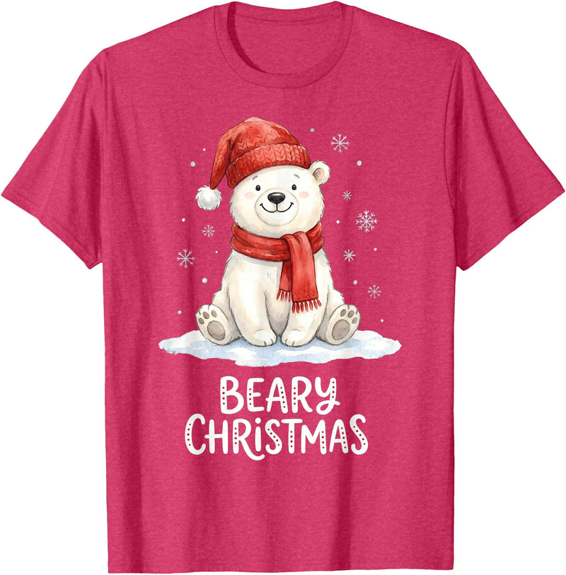 Christmas Pajama Xmas Party Candy Cane Gingerbread Cute Beary Christmas Polar Watercolor Xmas Holiday T-Shirt - Red Heather