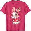 Rabbit Hearts Girls Love Women Kids Heart Bunny T-Shirt in Red Heather