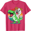 English Bulldog Funny Dinosaur Kids Mom Gift Tees Funny English Bulldog Riding Cute T-Rex Dinosaur Dog Mom T-Shirt - Red