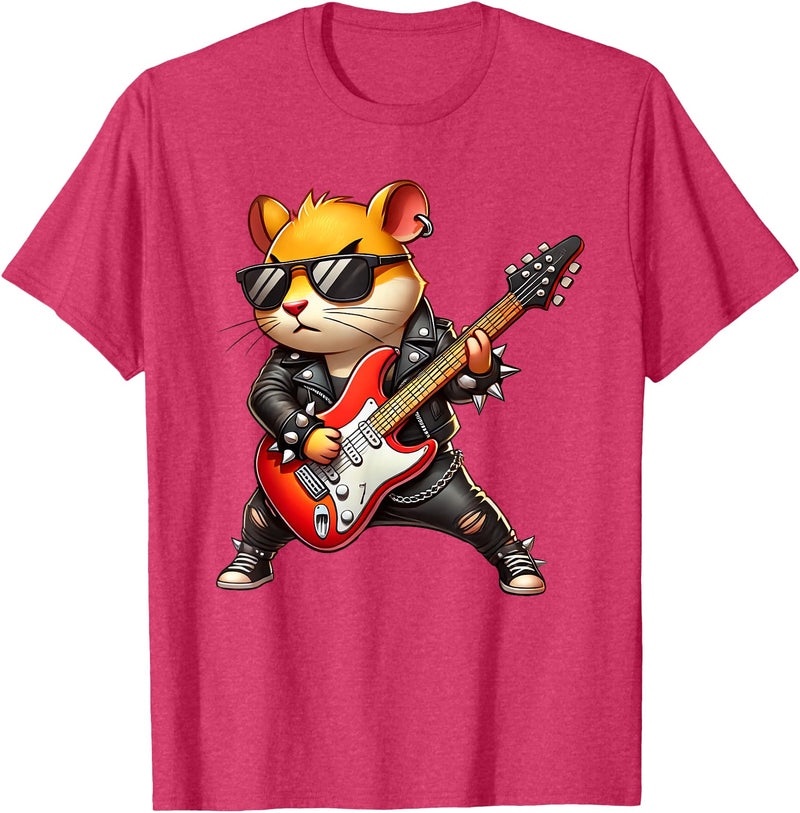 Hamster Electric Guitar Concert Music Lover Men Women Kids T-Shirt - Red Heather