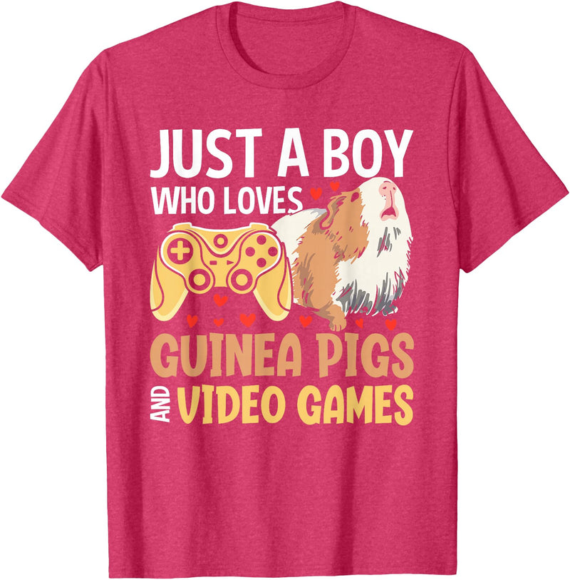 Guinea Pig Gifts for Gamer Co. Just a Boy Who Loves Guinea Pigs and Video Games Gaming T-Shirt - Red Heather