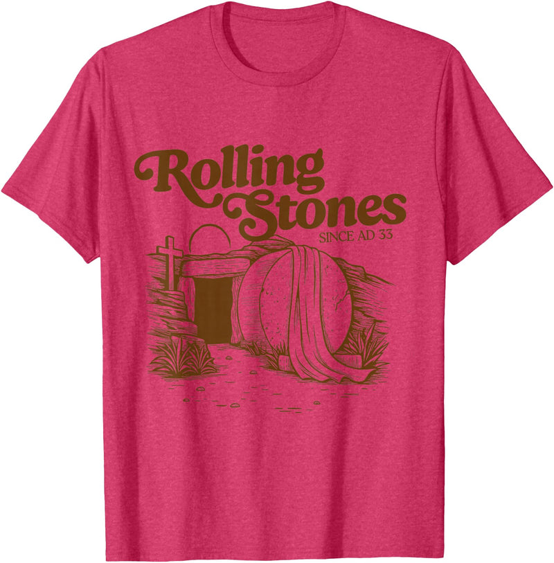 The Stone Was Rolled Away He Alive Retro Christian Easter T-Shirt in Red Heather